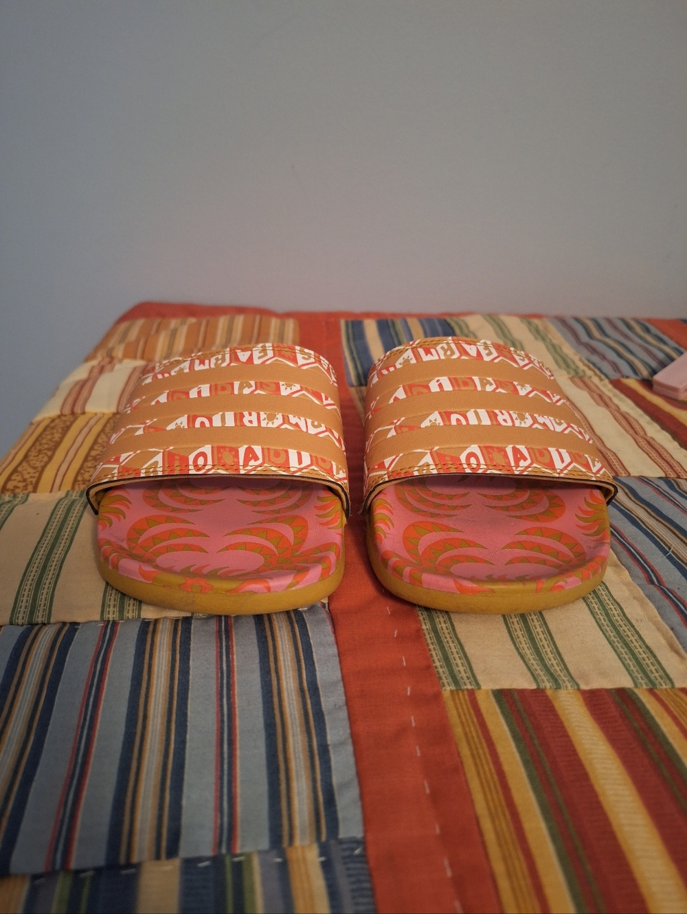 Adidas x Farm Rio Patterned Slide Sandals in Coral Pink/Orange Women's Size 5